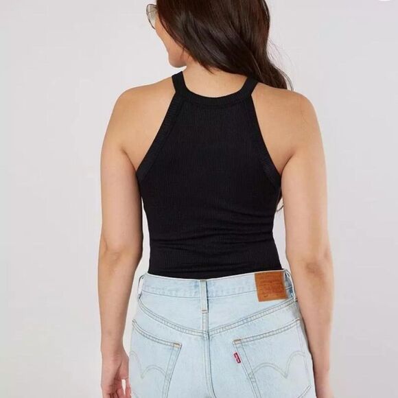 Intimately by Free People Black Wide Rib Halter Cami Seamless Tank Top NWOT - Picture 1 of 4